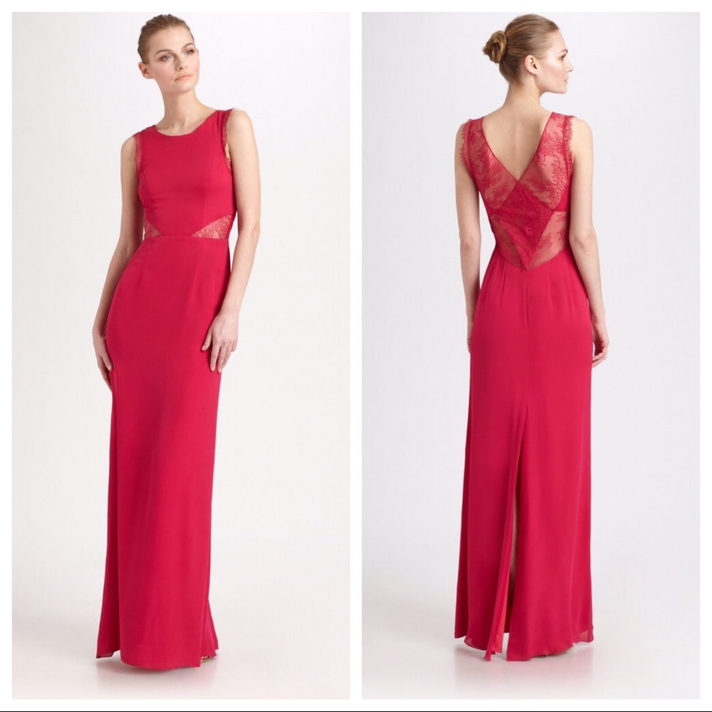 BCBCMaxAzria Red Lace Karey Long Dress